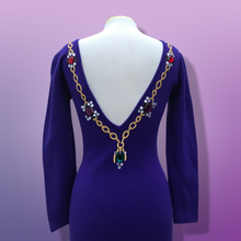 Load image into Gallery viewer, 80’s 90’s Purple Sweater Dress with Jeweled Detail Fitted Hourglass Figure