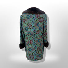 Load image into Gallery viewer, 60’s Vintage Tapestry Coat with Mink Trim Turquoise Pink Wool