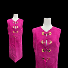 Load image into Gallery viewer, 70’s Suede Magenta Tie Up Vest with Grommet Tie up Hardware