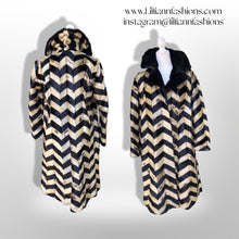 Load image into Gallery viewer, Rare Seal Skin Chevron Coat with Mink Collar Black and White Piano Virtuoso Master Furrier Design