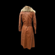 Load image into Gallery viewer, 70’s Vintage Leather Caramel Coat with Fur Collar and Belt