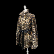 Load image into Gallery viewer, Vintage 60’s Cape Poncho Reversible Wool camel and Faux Leopard Jaguar Print Double Pocket and Buttons