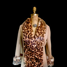 Load image into Gallery viewer, 60s Lilli Ann Mod Pinup Rabbit Leopard Print Coat---Pinup Real Rabbit Fur Printed with Leopard Mod Princess S/M