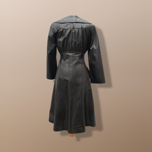 Load image into Gallery viewer, Vintage Brown Leather Trench Spy Coat Lord and Taylor Fit and Flare