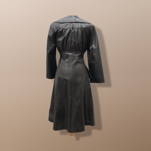 Vintage Brown Leather Trench Spy Coat Lord and Taylor Fit and Flare