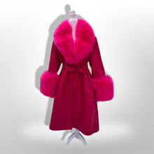Load image into Gallery viewer, Vibrant Pink Leather and Fox Fur Trench Fit and Flare Pinup Coat