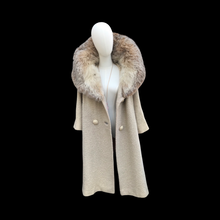 Load image into Gallery viewer, Vintage 60’s Oatmeal Cream Wool Coat with Massive Lynx Fur Collar