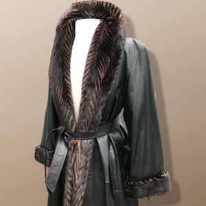 Italian leather Wrap Tuxedo Mink Coat Herringbone Design
