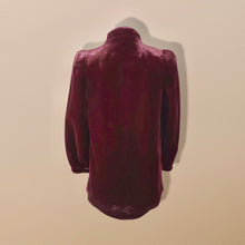 Load image into Gallery viewer, Vintage Red Wine Bergundy 80’s Does 40’s Puff Sleeve Coat Faux Fur with Leather Intarsia Glam Old Hollywood Glamour Vegan