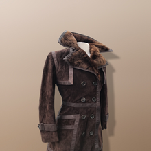 Load image into Gallery viewer, 60’s 70’s Suede Trench with Shearling Collar Made in Brazil Princess Fit and Flare