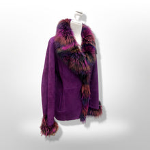 Load image into Gallery viewer, Purple Suede and Shearling with Rainbow Purple Dyed Fox Fur Ultra Soft Warm