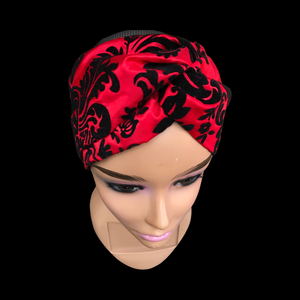 Red Headband Satin and Velvet Brocade Turban Extra wide headband