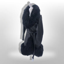 Load image into Gallery viewer, Vintage 60’s 70’s LIlli Ann Made in UK Black Leather Shearling Princess Boho Fit and Flare Coat Pinup
