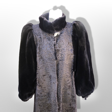 Load image into Gallery viewer, Vintage Couture 80’s Does 40’s Vintage Fur Coat Genuine Broadtail Persian Lamb Sheared Beaver Bishop Sleeve Puff Sleeve Old Glamour Hollywood