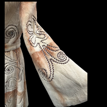 Load image into Gallery viewer, Embroidered Mocha Cream Colored Ombré Sheared Fur Beaver Princess Coat with Crystal Accents Full Skirt and Flared Bell Sleeves Wearable Work of Art One of A Kind