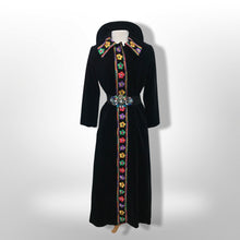 Load image into Gallery viewer, 60’s 70’s Black Velvet Floral Embroidered Full Length Coat