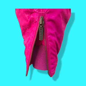 80’s 90’s Hot Pink Hooded Ski Windbreaker Jacket Cropped Tapered Waist Southwestern Aztec Trim