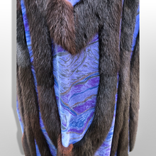 Load image into Gallery viewer, 80’s Does 20’s Flapper Blue Purple Suede and Mink Intarsia Cocoon Style Coat Made in Austria