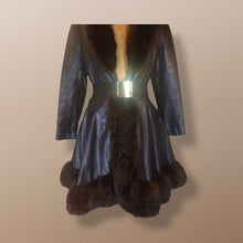 Load image into Gallery viewer, Penny Lane Princess Fit and Flare Brown Leather and Genuine Fur Mod Belt 1960's 60's 70's Chic Hippie Full Sweep Skirt!