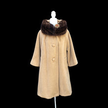 Load image into Gallery viewer, Vintage Women's Coat- 60s Lilli Ann Camel Tan Color  Luxury Mink Wool Swing Coat One Size Fits All Mad Men Style