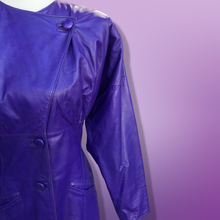 Load image into Gallery viewer, 80’s Glam Purple Leather Jacket Studio 54 Ultra Soft Lamb Leather Fitted and Ruched