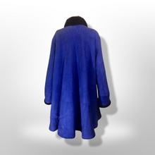 Load image into Gallery viewer, Blue Suede Shearling Coat Birger Christensen Made in Copenhagen Vtg 70s 80s Swing Coat A-Line Penny Lane Hippy
