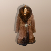 Load image into Gallery viewer, 70s Suede Fur Fit an Flare Coat Distressed Leather Almost Famous Penny Lane Hippy Russian Princess Small S