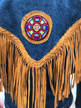Load image into Gallery viewer, Vintage Denim Jean And Suede Fringe  Beaded Cowgirl Jacket Bolero Native Southwestern Western Style