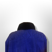 Load image into Gallery viewer, Blue Suede Shearling Coat Birger Christensen Made in Copenhagen Vtg 70s 80s Swing Coat A-Line Penny Lane Hippy