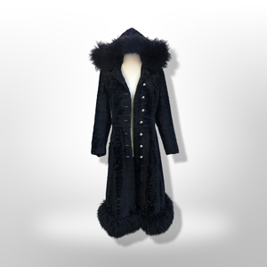 70’s Vintage Black Princess Shearling and Faux Astrakhan Lamb Fabric hooded Fit and Flare Boho