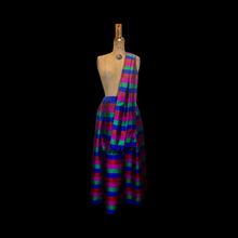 Load image into Gallery viewer, Rainbow Thai Silk Skirt Scarf Set Top Striped Pleats DEADSTOCK New Smithsonian Set Vibrant Colors-Magenta Royal Blue Red Green
