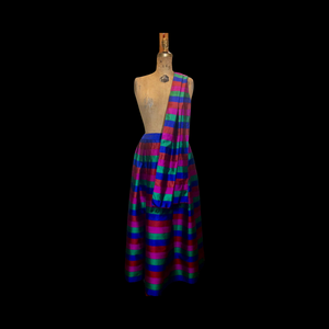 Rainbow Thai Silk Skirt Scarf Set Top Striped Pleats DEADSTOCK New Smithsonian Set Vibrant Colors-Magenta Royal Blue Red Green