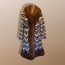 Load image into Gallery viewer, 70s Chevron Mink Fox Coat Fur Penny Lane Afghan Almost Famous Hippy Coat Norwegian Fox Boho Chic Patchwork Mink