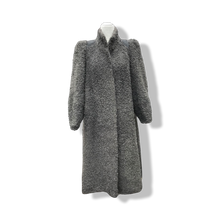 Load image into Gallery viewer, 90’s does 40’s Lamb Curly Gray Coat Puff Sleeve with Suede Inserts Minimal Stealth Made in Sweden “Viking Lamb”