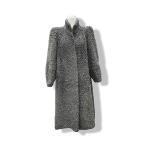 90’s does 40’s Lamb Curly Gray Coat Puff Sleeve with Suede Inserts Minimal Stealth Made in Sweden “Viking Lamb”