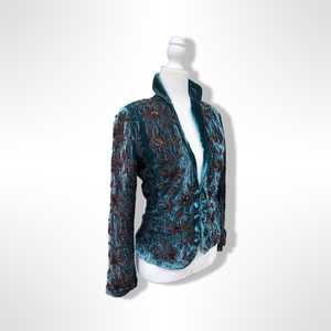 Beaded Teal Blue Vintage Velvet Jacket Blazer