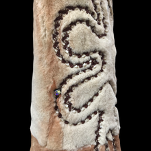 Load image into Gallery viewer, Embroidered Mocha Cream Colored Ombré Sheared Fur Beaver Princess Coat with Crystal Accents Full Skirt and Flared Bell Sleeves Wearable Work of Art One of A Kind
