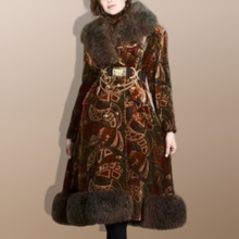 Load image into Gallery viewer, 70’s Vintage Coat Velvet Boho Lamb Shearling Tapestry Coat Gold Bergundy Brocade Carpet Hippy Royalty Penny Lane Almost Famous M Russian Princess matching purse