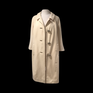 60’s White Cream Bataldi Wool Swing Coat with Large Crystal Buttons