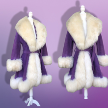 Load image into Gallery viewer, Vintage 70’s Collectible Lilli Ann Purple Suede and Massive Sheepskin Shearling Coat Penny Lane Almost Famous Princess Cut Fit and Flare Hippy Boho Chic Jessica Simpson