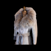 Load image into Gallery viewer, 60s Mod Cream Mink Lynx Massive Coyote Fox Fur Collar and Trim Leather- I magnin Fit Flare Princess Luxury 36&quot; Bust