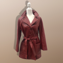 Load image into Gallery viewer, 70’s Vintage Bergundy Leather Jacket Trench Style
