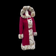 Load image into Gallery viewer, Vintage 70’s Coat Red Princess Spotted Faux Fur Hooded Christmas Holiday Winter Princess