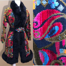 Load image into Gallery viewer, Vintage 70’s Coat Tapestry Needlepoint Carpet Haight Ashbury Boho Hippy Chic