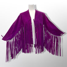 Load image into Gallery viewer, Authentic 70’s Magenta Purple Pink Suede Long Fringe Beaded Jacket Coat Boho Bohemian Hippy Chic