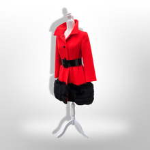 Load image into Gallery viewer, Women's Vintage Lilli Ann Coat- Lipstick Red Orange Bright 60's Mod Wool Thick Tiered Black Fox Fur Trim Fit Flare Princess Small Pinup