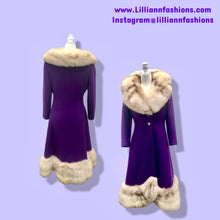Load image into Gallery viewer, Vintage 60’s Royal Purple Wool Fox Fur Princess Coat Luxury Gift
