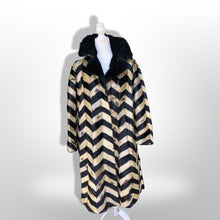 Load image into Gallery viewer, Rare Seal Skin Chevron Coat with Mink Collar Black and White Piano Virtuoso Master Furrier Design