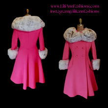 Load image into Gallery viewer, RARE COLLECTIBLE 60S Mod Pink Lilli Ann Vintage Coat- Princess Norwegian Fox Fur Pinup Coat Fit and Flare Neon Florescent Bright Pink