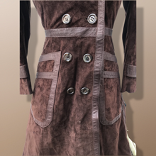 Load image into Gallery viewer, 60’s 70’s Suede Trench with Shearling Collar Made in Brazil Princess Fit and Flare